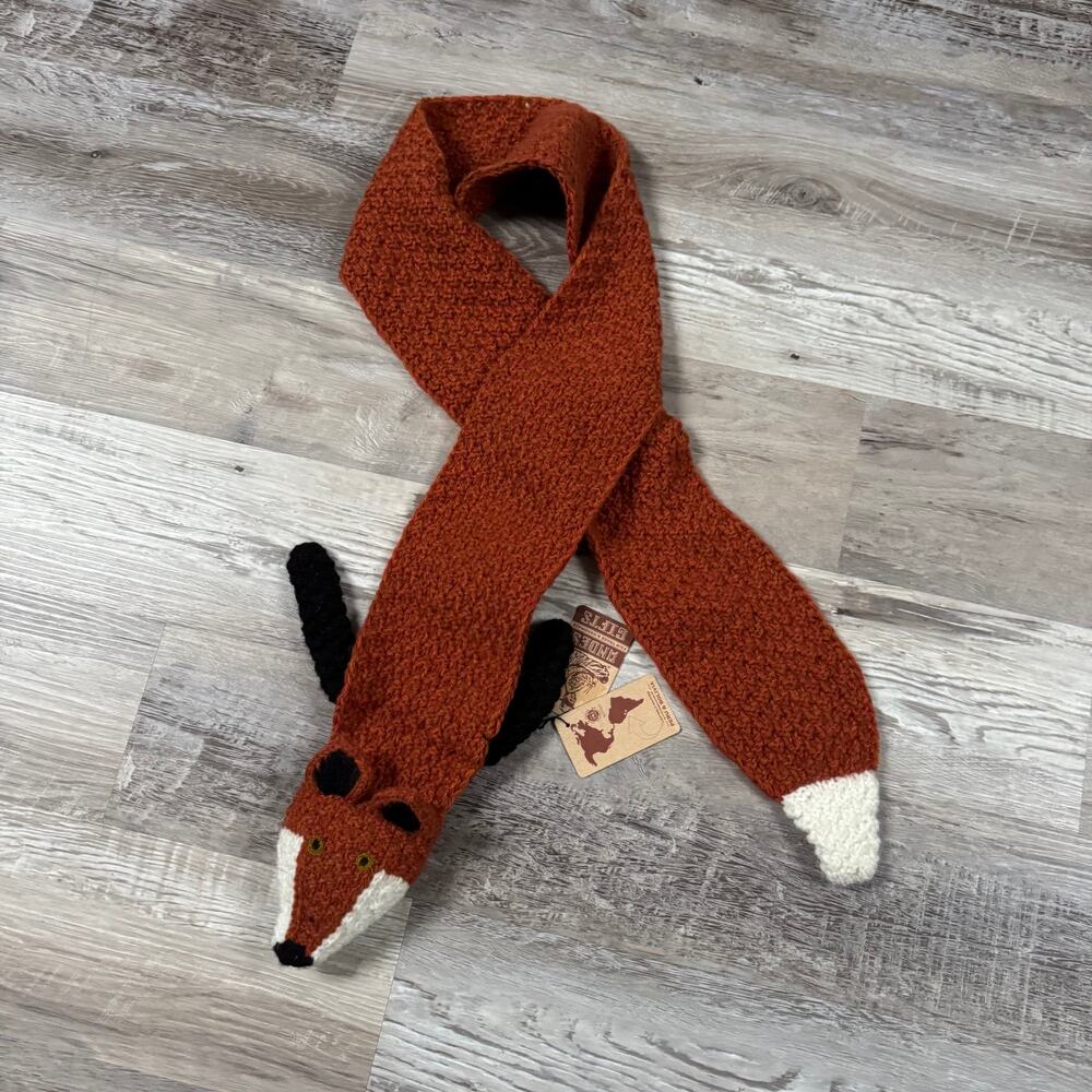 Andes Gifts Fox Scarf Brown Knit Animal Novelty Cozy Cottagecore